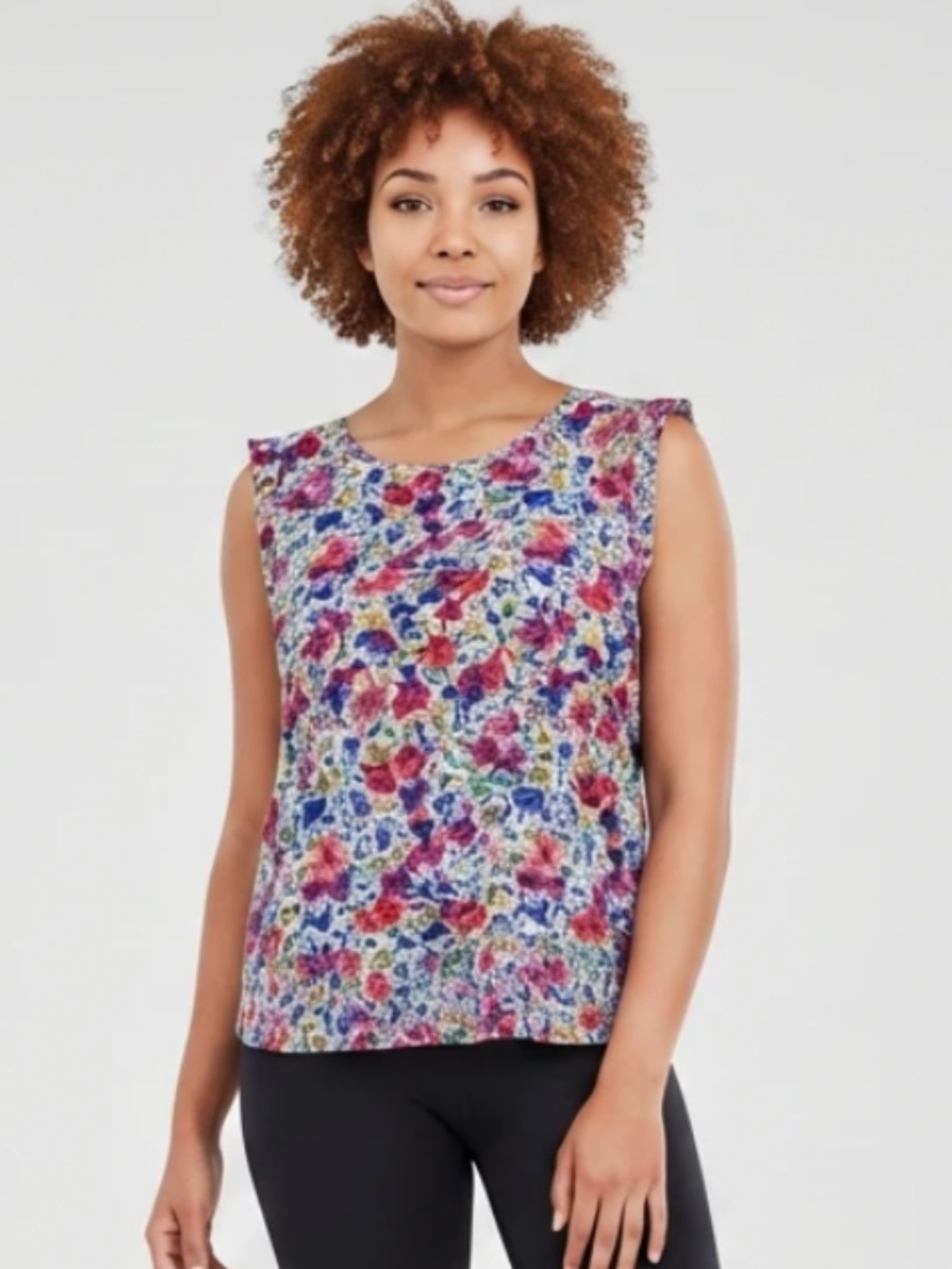 Jodifl Sleeveless Colorful Floral High Low Blouse w/ Back Tie Size Lare